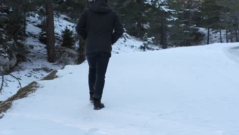 young man snowy walk