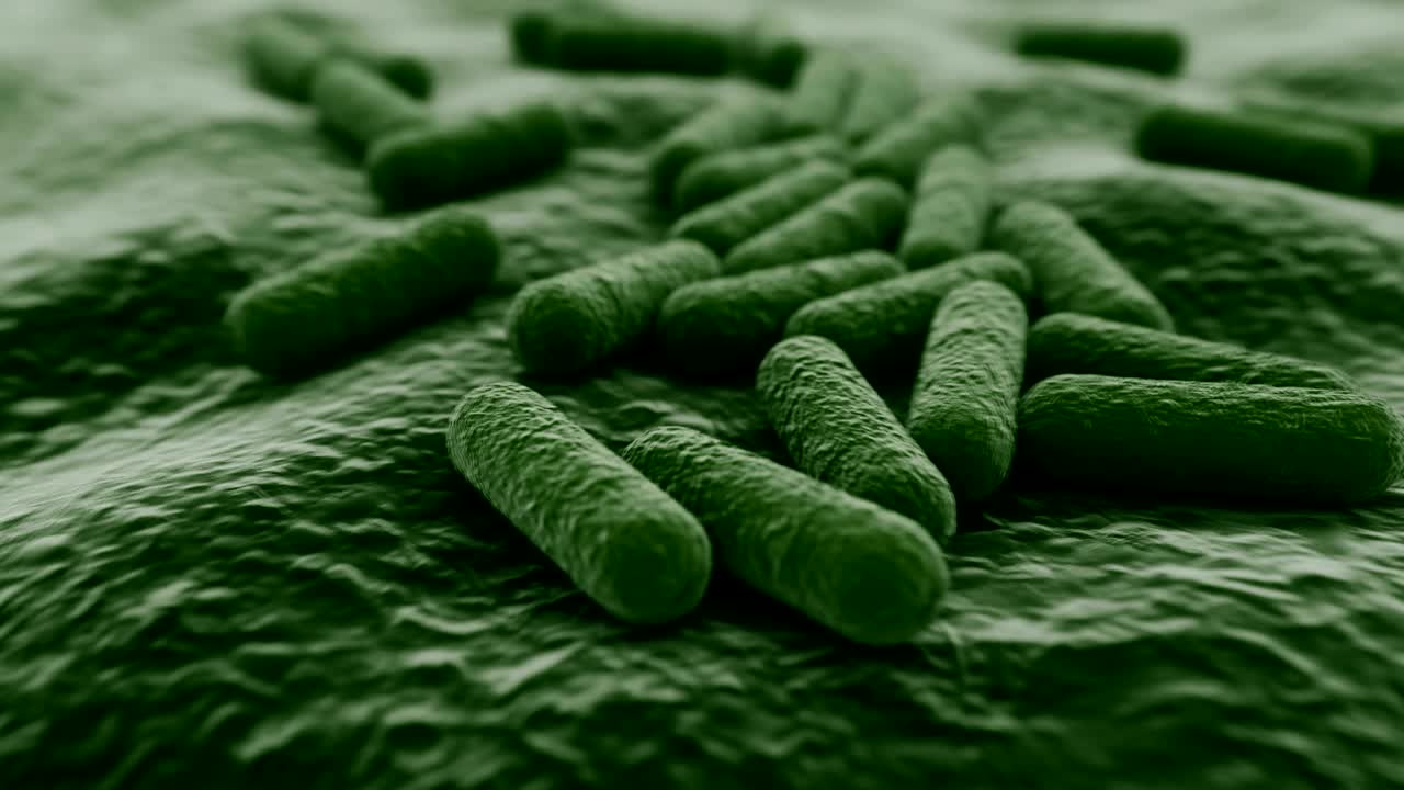 박테리아 식민지의 4k 현미경 시각.