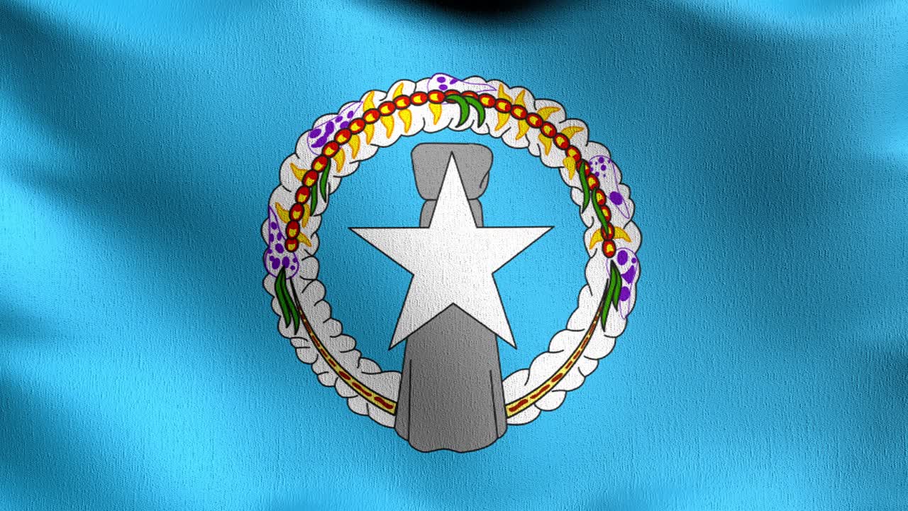 bucle sin costura 4k vdo. bandera de las islas marianas del norte en los estados unidos de américa, estados unidos, soplando en el viento aislado. diseño abstracto patriótico oficial. ilustración de renderización 3d de signo ondulante.