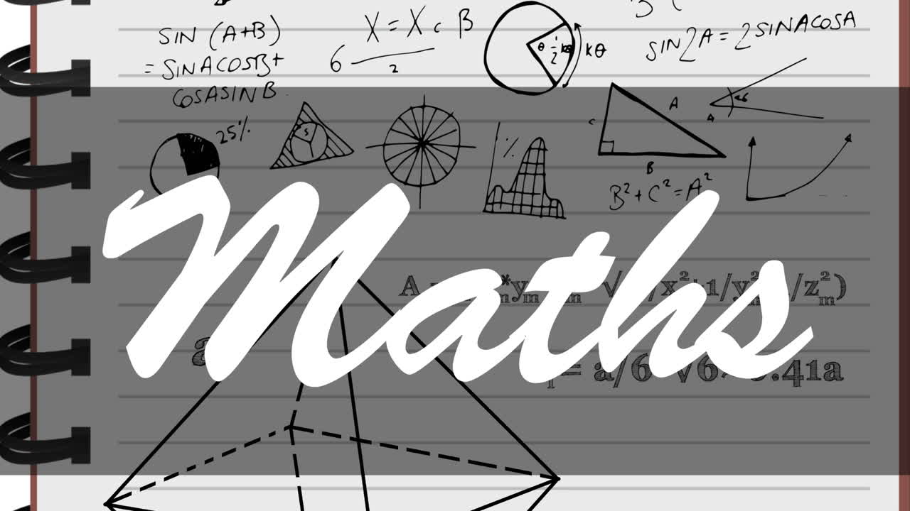 animación del texto de matemáticas sobre ecuaciones matemáticas en el cuaderno escolar