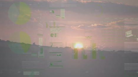 animación del procesamiento de estadísticas sobre el atardecer, las nubes y el cielo