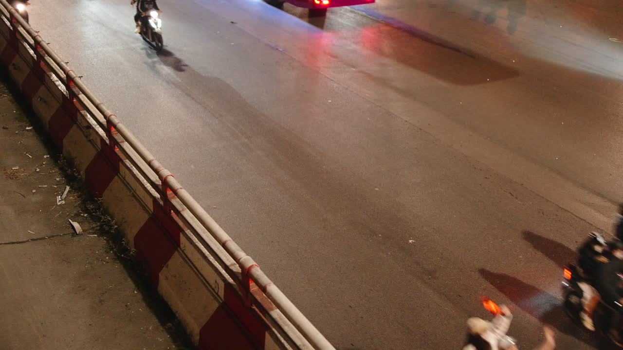 Motorcycles with Flags on a Night Street