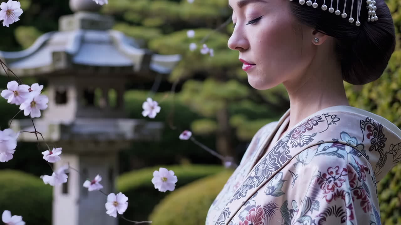 Woman in Kimono at a Japanese Garden