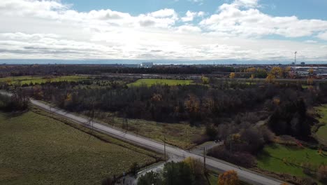 aerial-view-looking-at-highway--during-fall
