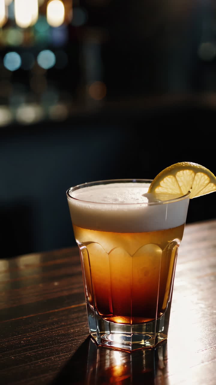 Refreshing Cocktail with Lemon on a Bar Counter