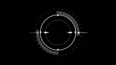 interfaz de usuario de círculo blanco en fondo negro aislado. alcance de búsqueda de objetivo y tema de elemento de escaneo. ui digital y circular de ciencia ficción. video de imágenes gráficas de movimiento 4k
