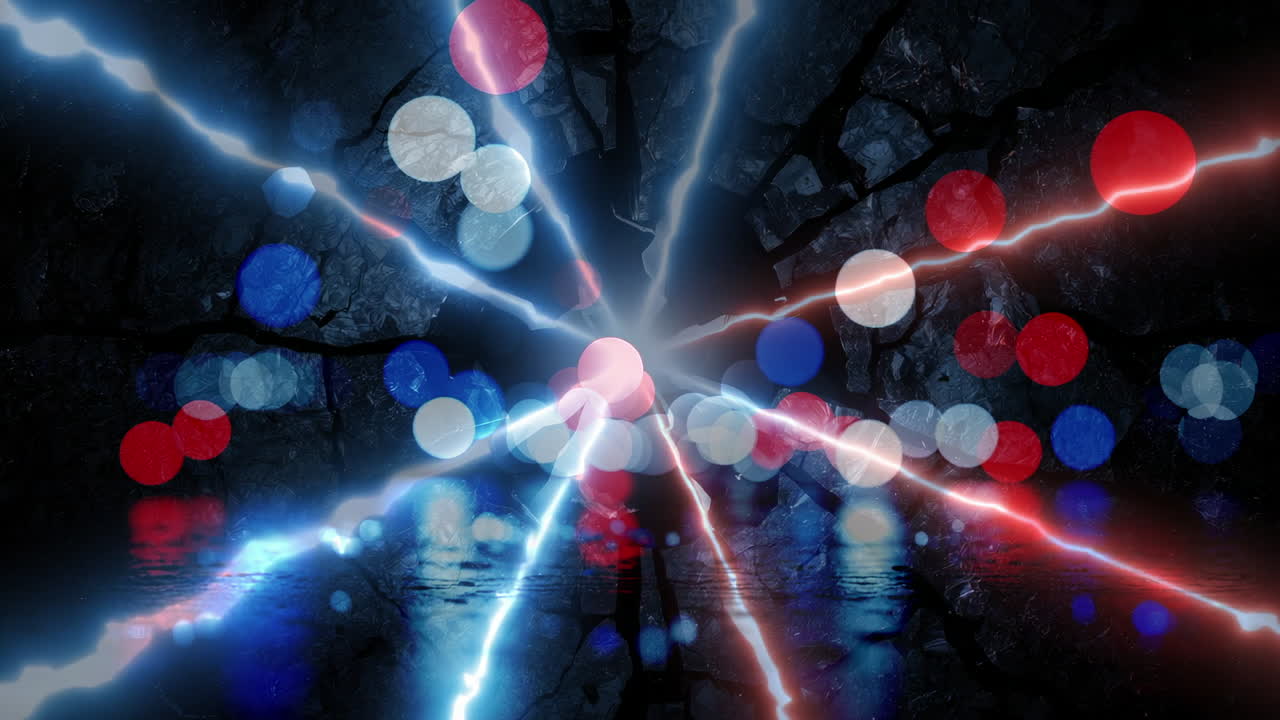 Abstract Light Rays and Bokeh on Dark Cracked Background