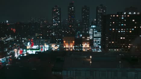 uptown manhattan nyc drone shot of buildings and city street, harlem