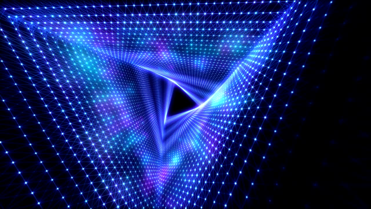 Tunnel triangolare luminoso. Sfondo futuristico astratto