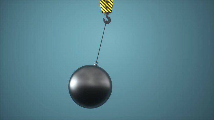 Wobbly ball with blue background,weight and hook,3d rendering.