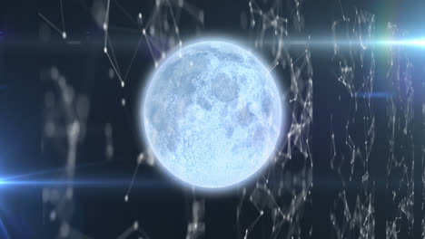 animación del planeta tierra con un punto brillante de luz sobre redes giratorias de conexiones