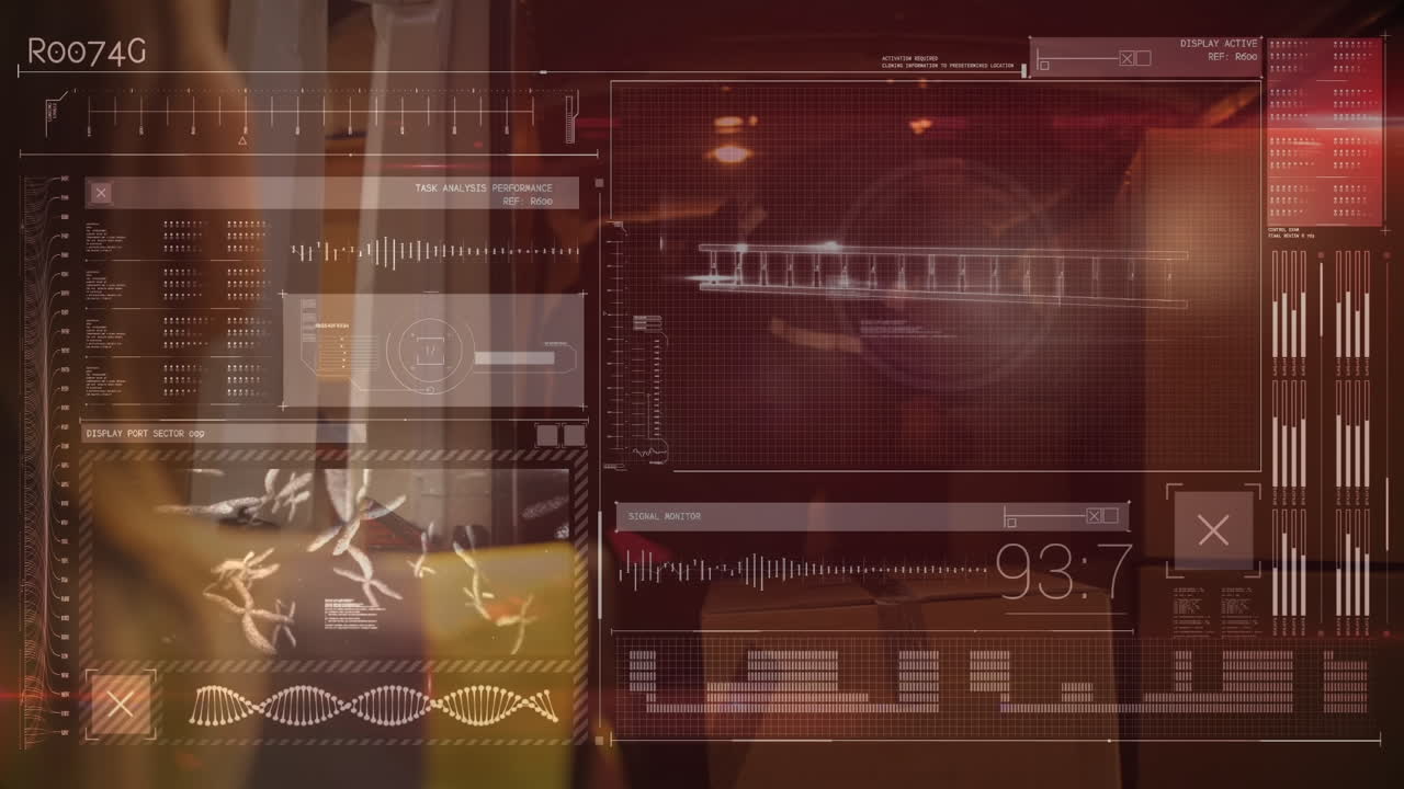 animación del procesamiento de datos sobre un trabajador de almacén caucásico