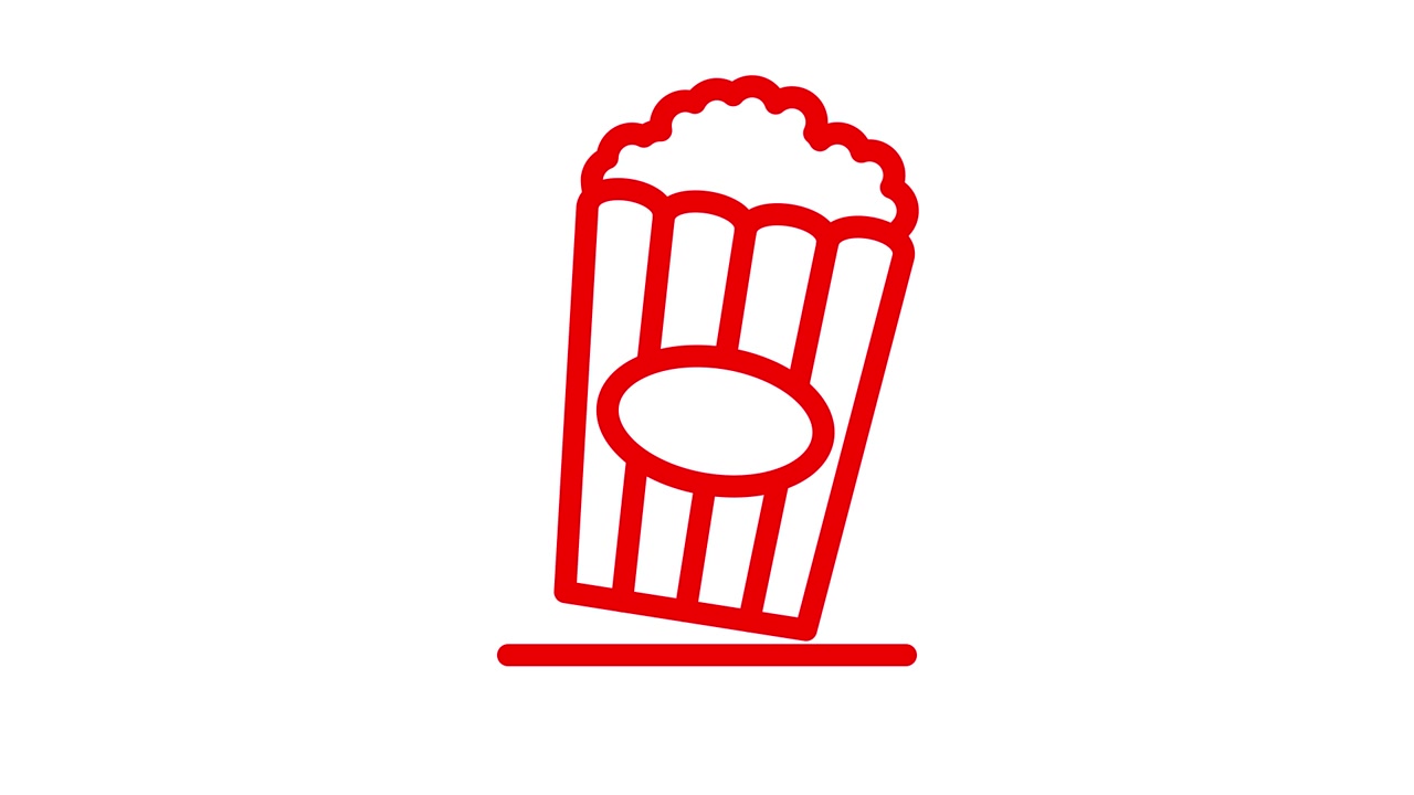 Icona animata rossa di secchiello di popcorn che si agita su sfondo bianco
