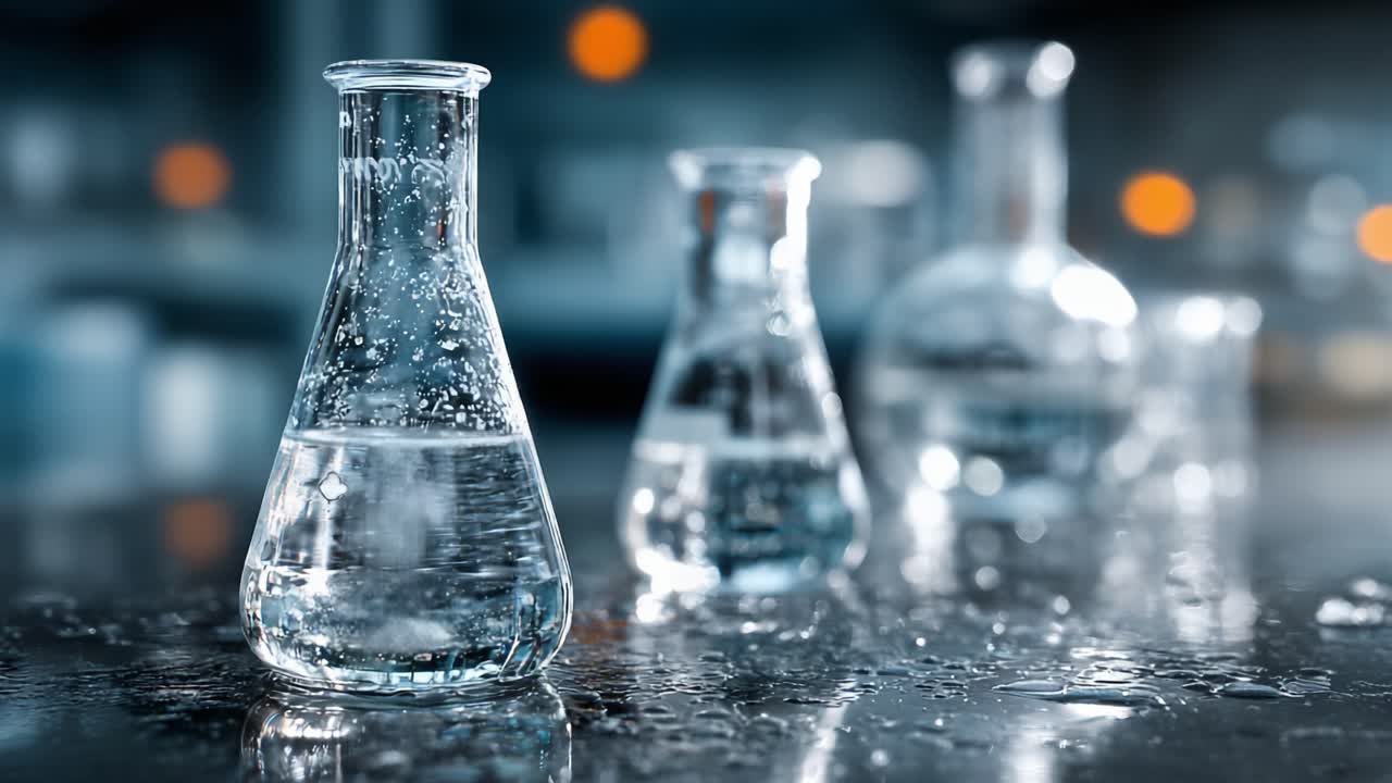 A Captivating Close-Up of Laboratory Glassware with Water Droplets, Showcasing the Intricate Details and Clarity of Scientific Equipment in a Modern Setting