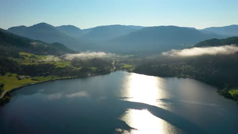 aerial footage beautiful nature norway over the clouds.