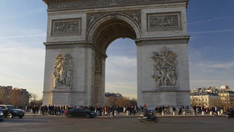 france sunset time paris city famous triumphal arch traffic circle front panorama 4k