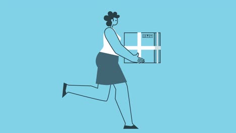 Graphic Flat Design Woman Cartoon Character Run Cycle with  Parcel Cardboard Box Isolated Loop 2d Animation with Alpha