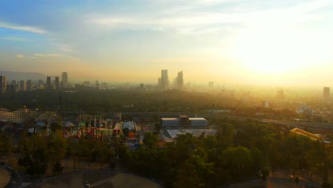 Aerial-footage-of-Chapultepec-park,-Mexico-City,-morning