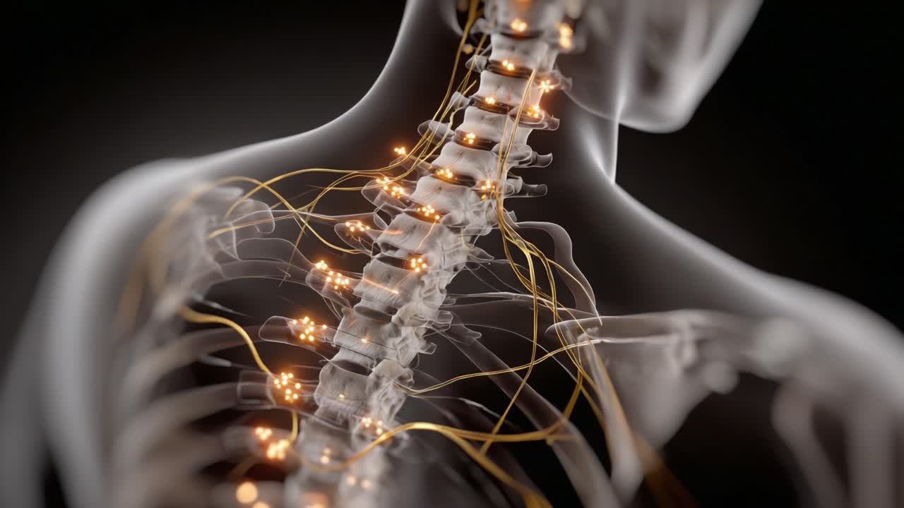 Esplorare la colonna vertebrale umana: una visualizzazione dettagliata della colonna vertebrale e delle vie del sistema nervoso per una migliore comprensione dell'anatomia
