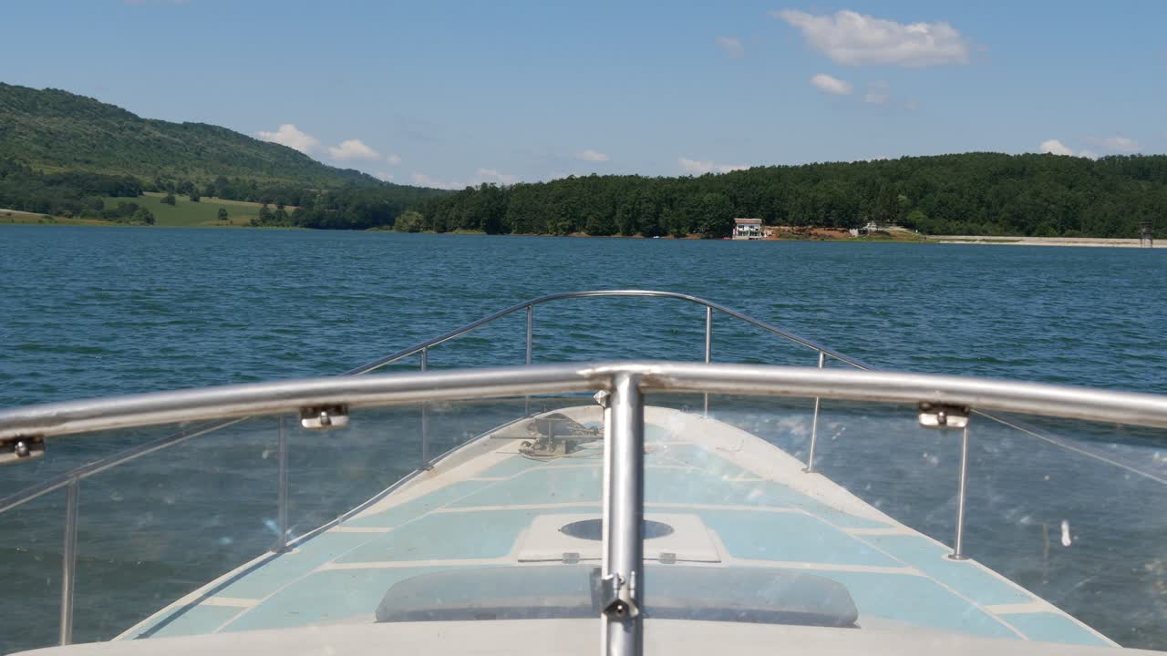 Close Point Of View Shot Of Sailing A Boat Through Sea. Motorboat ride on the sea