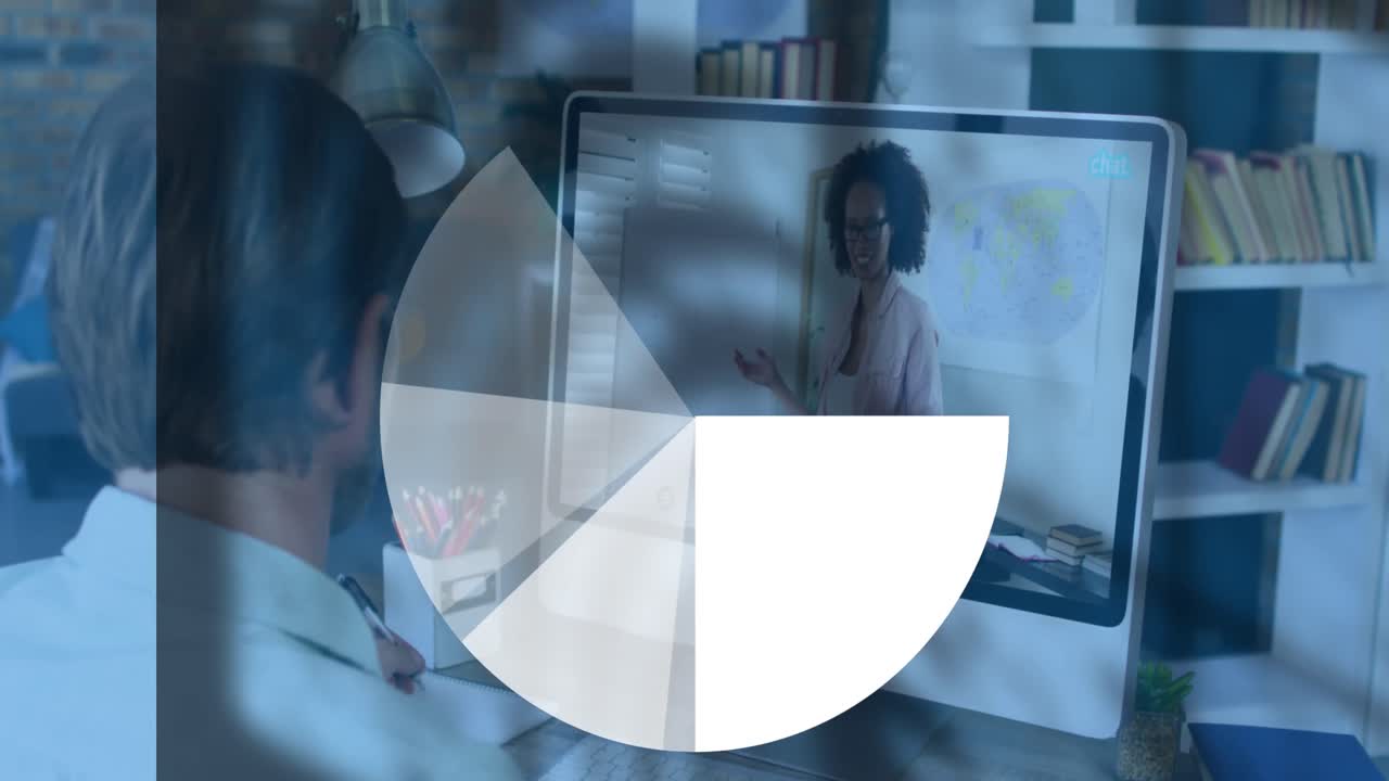 animación de un diagrama sobre un hombre caucásico haciendo una videollamada