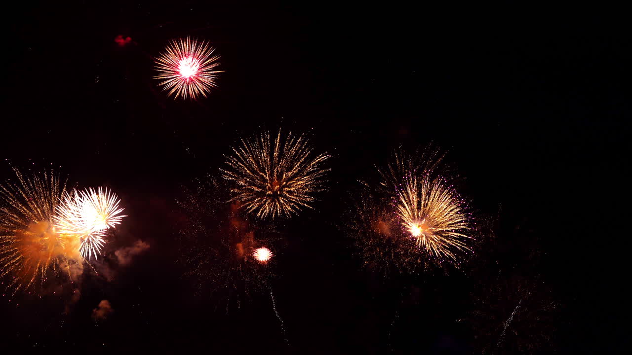 Colorful Firework display at night on sky background