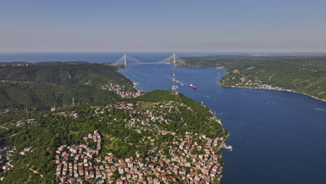 Estambul,-Turquía,-Aéreo,-V86,-Drone-De-Gran-Altitud,-Sobrevuelo,-Barrio-De-Merkez,-Distrito-De-Sarıyer,-Capturando-Beykoz-Y-El-Espectacular-Estrecho-Del-Bósforo-Que-Conduce-Al-Mar-Negro---Filmado-Con-Mavic-3-Cine---Julio-De-2022