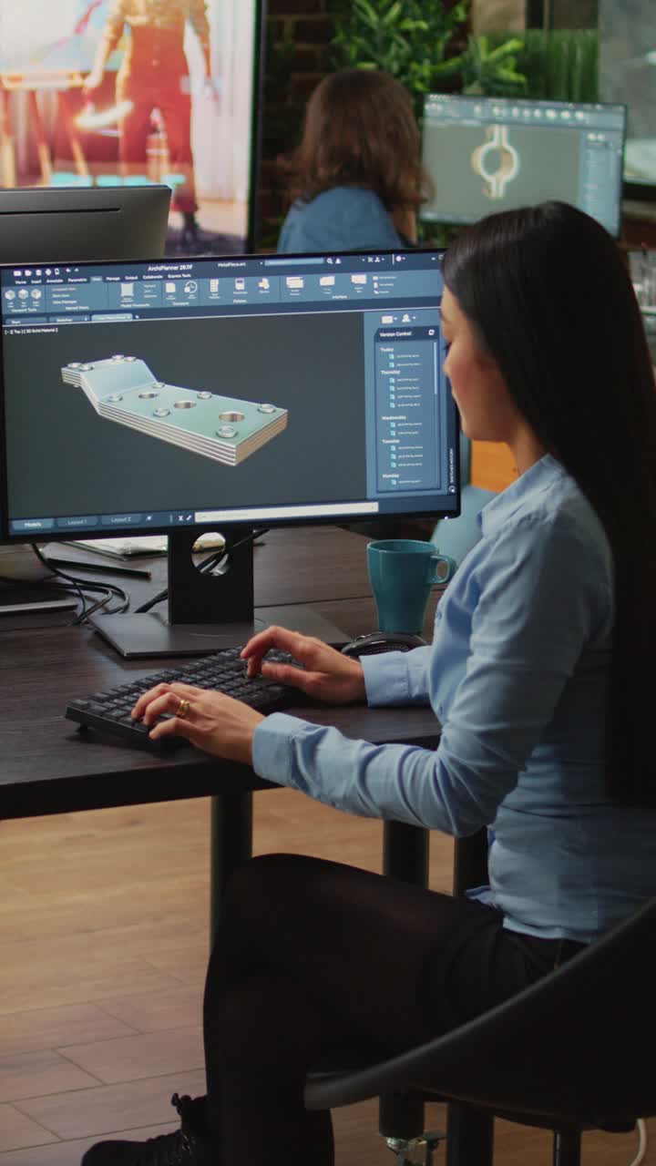 Vertical video: Young engineer developing industrial engine prototype