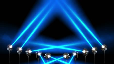 los reflectores giran asincrónicamente y brillan con haces de luz azul.