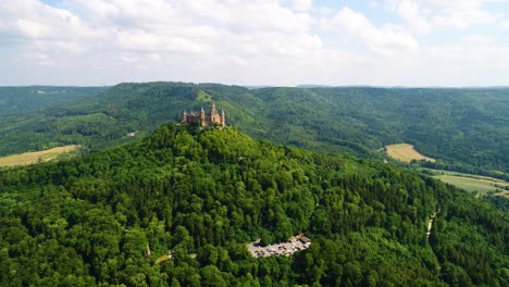 Hohenzollern-Castle,-Germany.-Aerial-FPV-drone-flights.