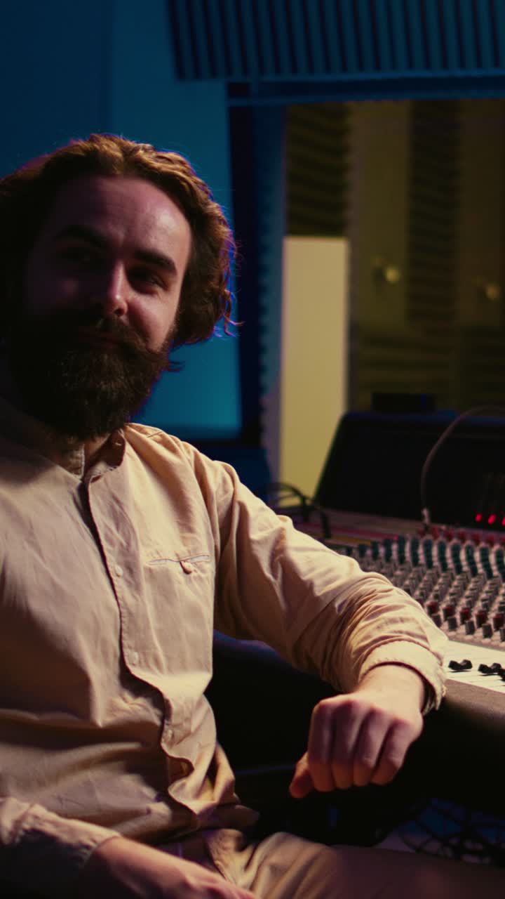 Tecnico del suono professionista che mixa musica in uno studio di registrazione
