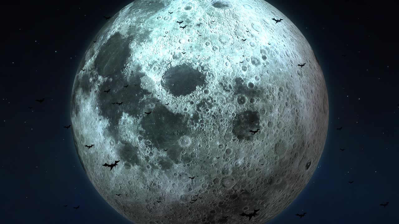 gran luna y murciélagos en la medianoche de halloween [loop]