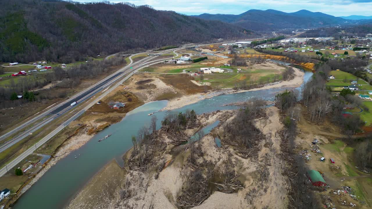 4K Aerial Drone Video of Flood Damage on Nolichucky River in Erwin, TN Caused by Hurricane Helene (2024)
