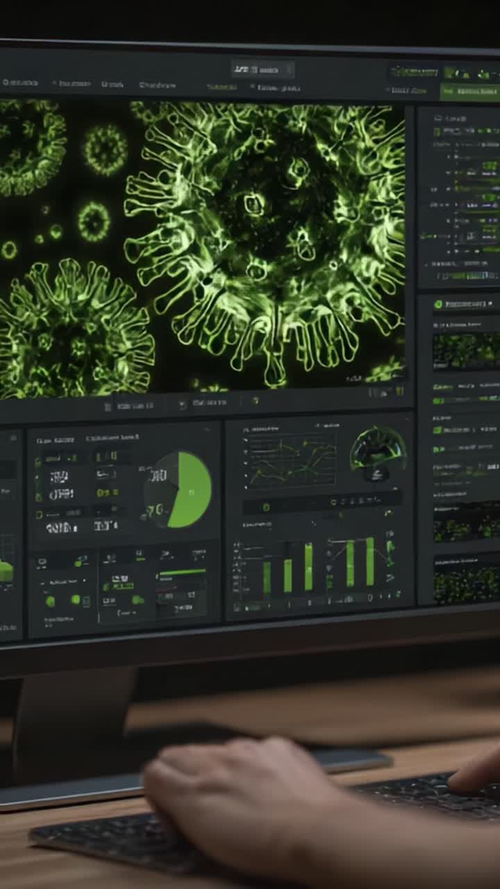 Analysis of Viral Dynamics: A Close-Up Look at Microscopic Structures and Data Visualization in Real-Time Monitoring Systems