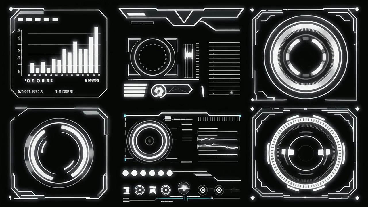 Animated Futuristic HUD User Interface with Data and Scopes