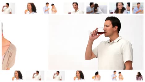 montaje de personas bebiendo vino