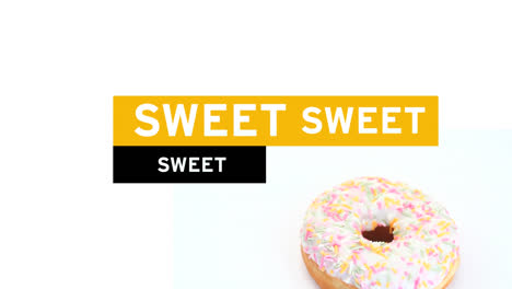 animation of sweet text over donut on white background