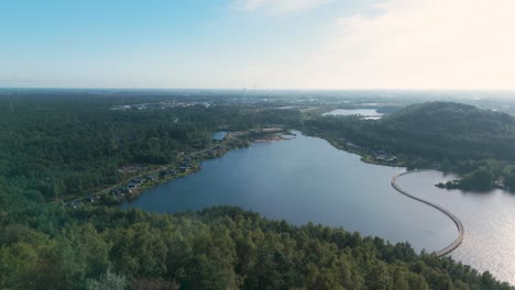 Aerial View of a Lakeside Resort with Forest