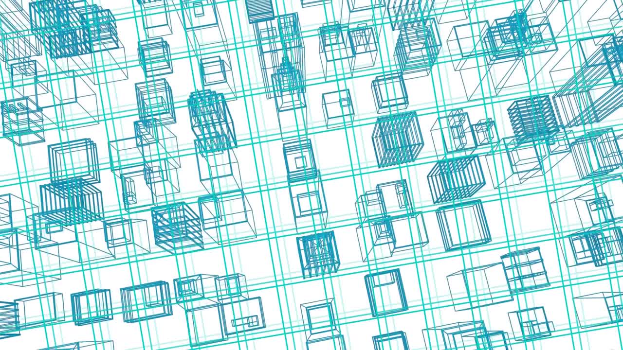 animación de arquitectura 3d dibujo de la ciudad moviéndose sobre la cuadrícula