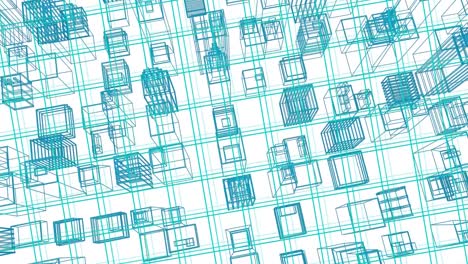 Animation of 3d architecture city drawing moving over grid