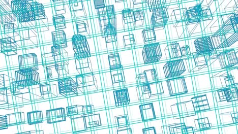 animation of 3d architecture city drawing moving over grid