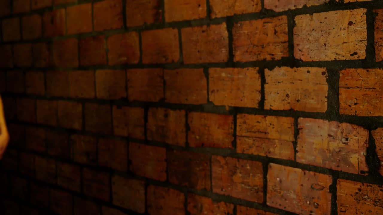 파란색  ⁇ 을 입은 여자가 벽 4k에 맞춰 서 있습니다.