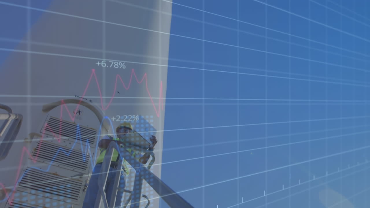 풍력 터빈을 통해 금융 데이터 처리의 애니메이션