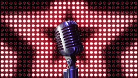 Animation-of-microphone-over-red-glowing-lights-of-digital-display-forming-a-star-in-the-background