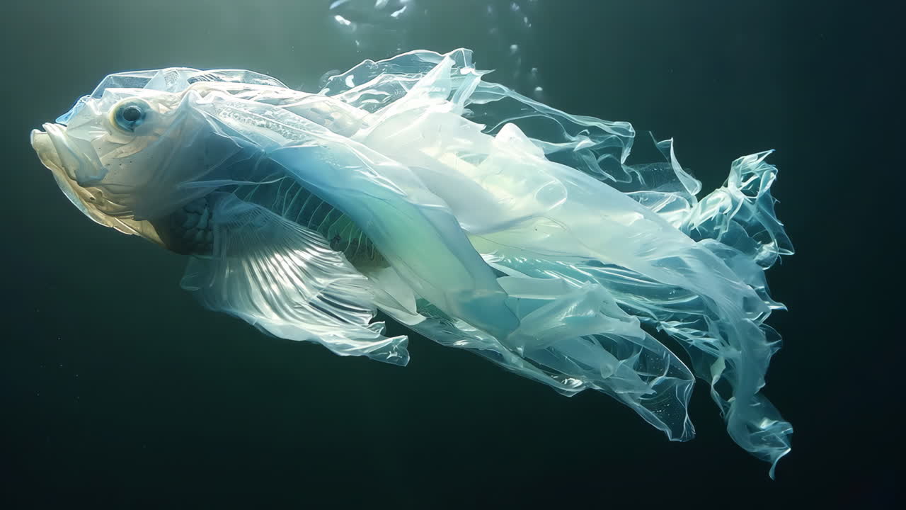 A fish is swimming in a plastic bag