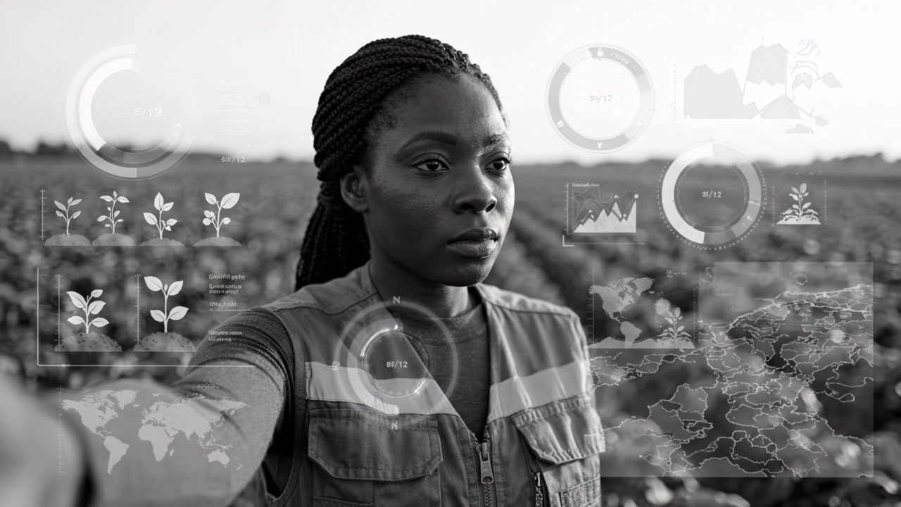 Empowering Agricultural Innovation: A Dynamic Farmer Overseeing Modern Technology in a Vast Field, Bridging Tradition and Future Sustainability in Agriculture