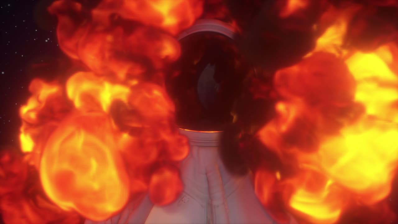 астронавт в огненном взрыве в космосе