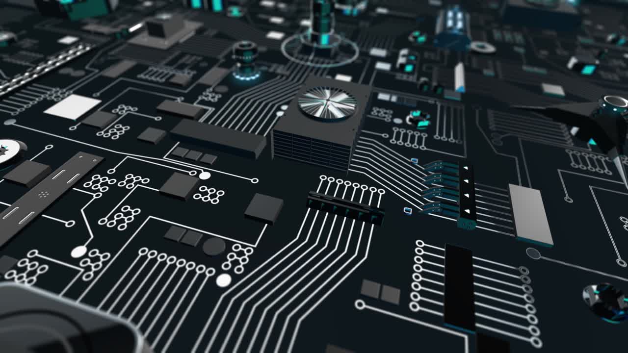 Bluish Metallic Futuristic Circuit Board Moving