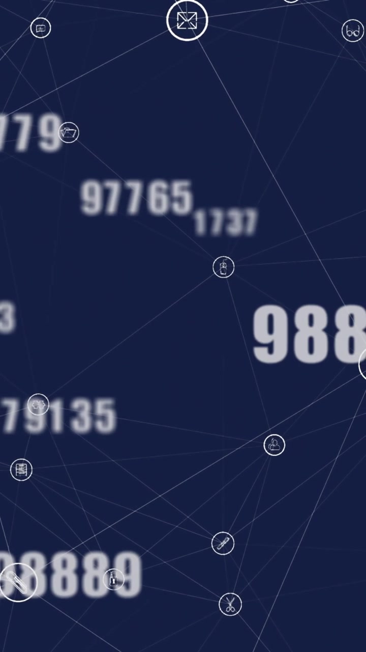 Animazione dell'elaborazione di dati finanziari su sfondo blu.