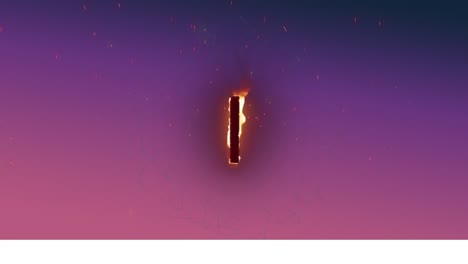 Animation-of-number-1-burning-with-flames,-on-purple-background